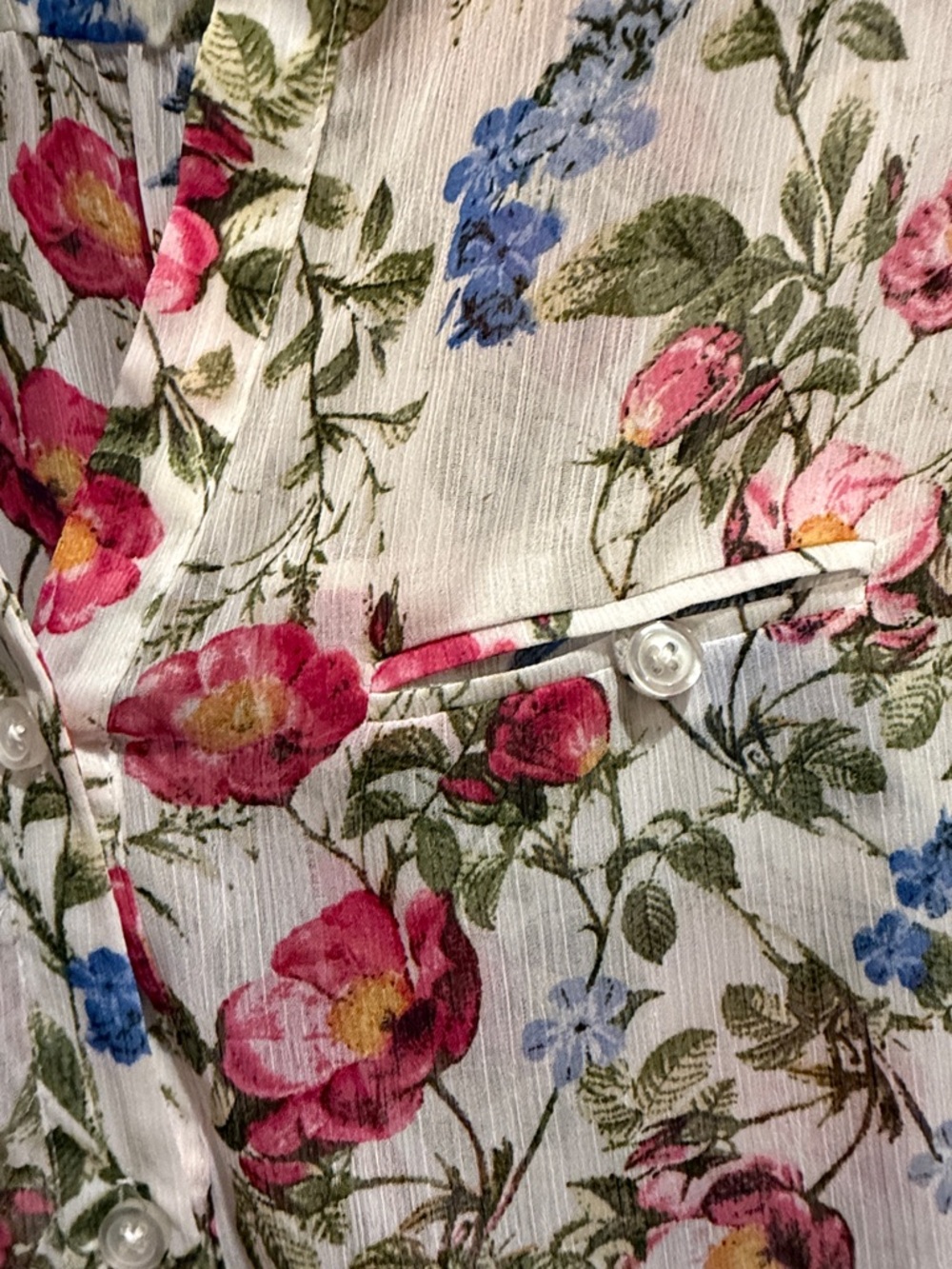 Kut from the Kloth White Floral Button-Down Shirt with Pink & Blue Blooms - Picture 3 of 6